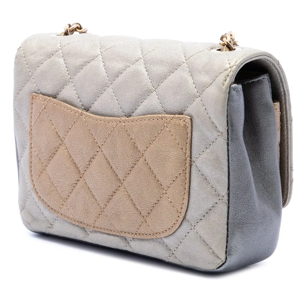 Chanel Small Tricolor Quilted Lambskin Camellia Flower Flap Gold Leather Good - Back View