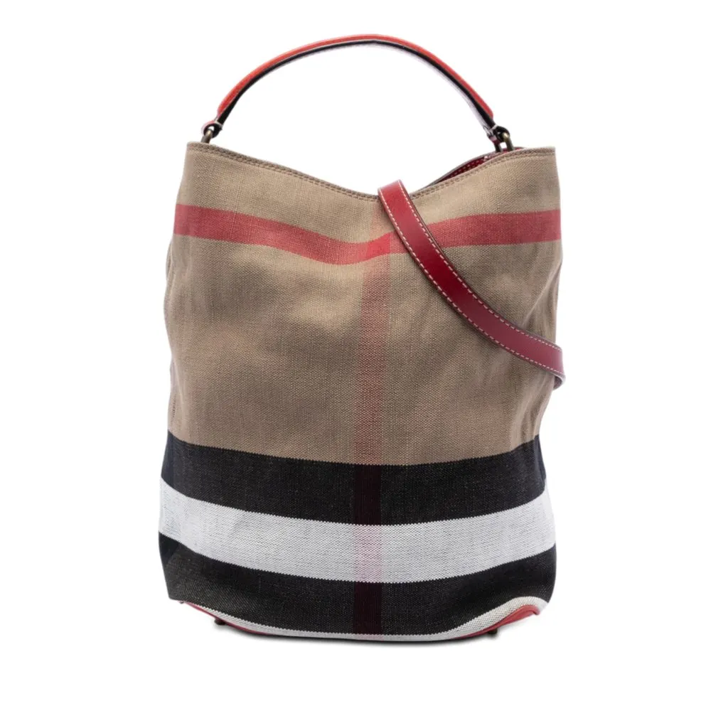 Burberry Medium Mega Check Canvas Ashby Bucket Bag Brown Very good - Front View