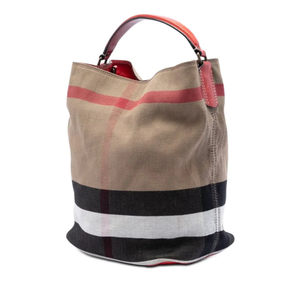 Burberry Medium Mega Check Canvas Ashby Bucket Bag Brown Very good - Back View