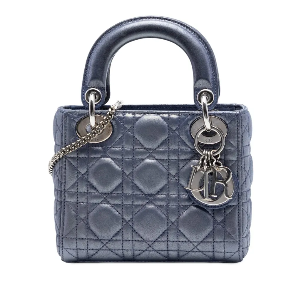 Dior Mini Iridescent Lambskin Cannage Lady Dior Blue Leather Very good - Front View