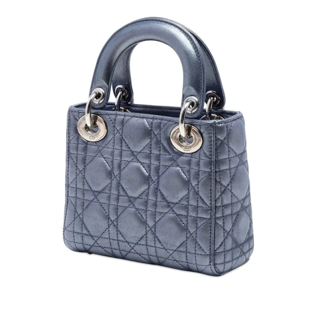Dior Mini Iridescent Lambskin Cannage Lady Dior Blue Leather Very good - Back View