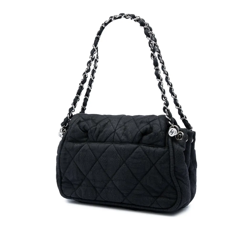 Chanel Medium Textured Nylon Bubble Quilt Accordion Flap Black Very good - Back View