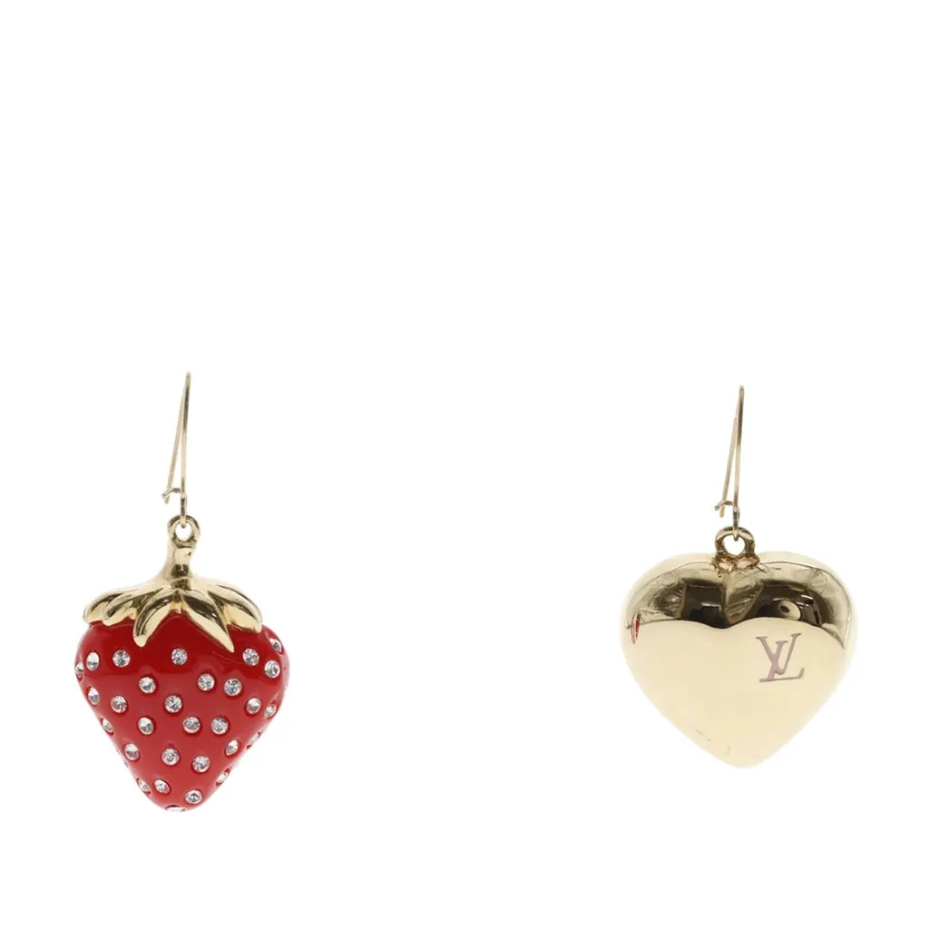 Louis Vuitton Gold Plated Resin and Strass Strawberry Heart Earrings
