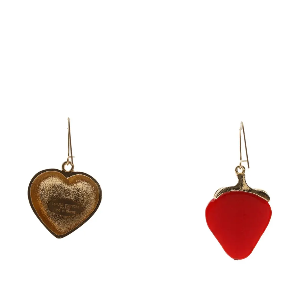 Louis Vuitton Gold Plated Resin and Strass Strawberry Heart Earrings Red Plastic Very good - Back View