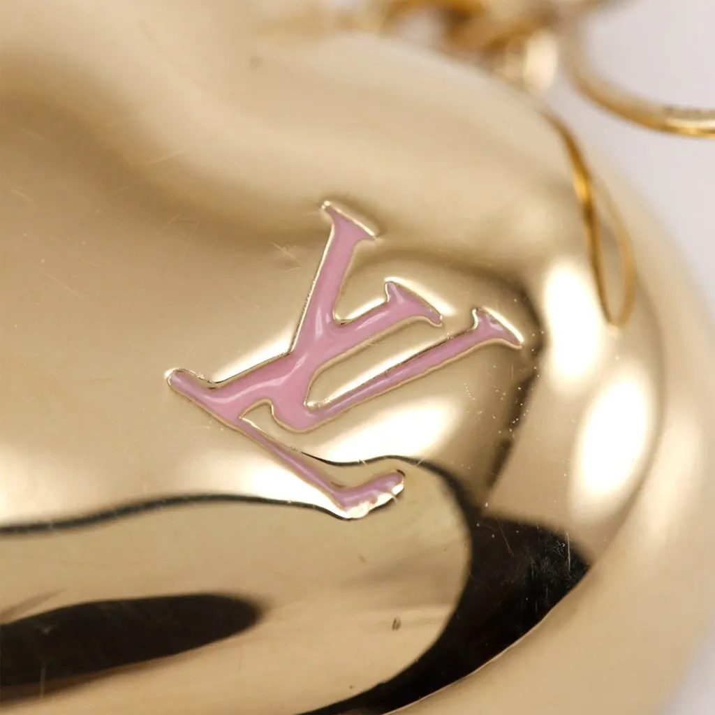 Louis Vuitton Gold Plated Resin and Strass Strawberry Heart Earrings Red Plastic Very good - Model View