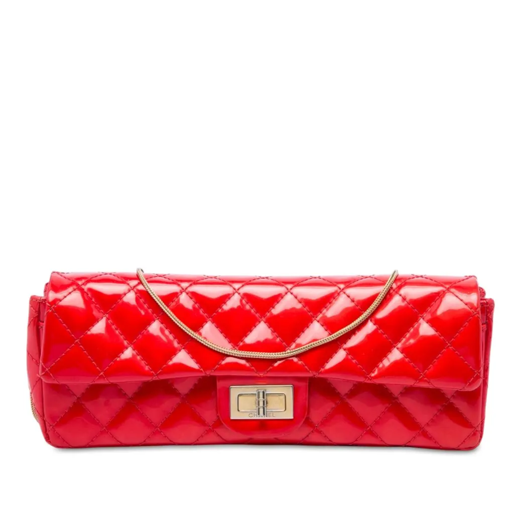 Chanel Quilted Patent Reissue 2.55 East West Flap Clutch with Chain Red Leather Very good - Front View