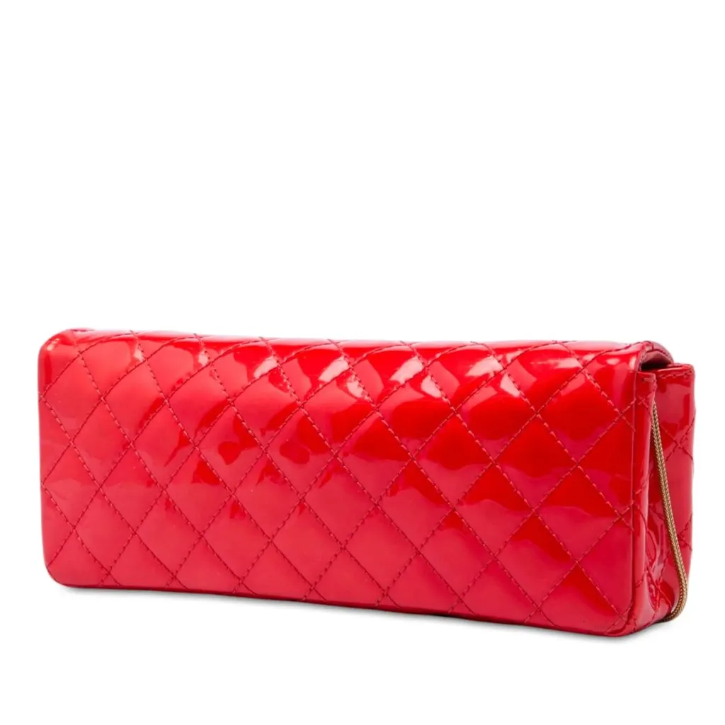 Chanel Quilted Patent Reissue 2.55 East West Flap Clutch with Chain Red Leather Very good - Back View