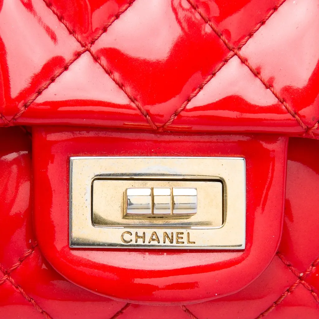Chanel Quilted Patent Reissue 2.55 East West Flap Clutch with Chain Red Leather Very good - Box View