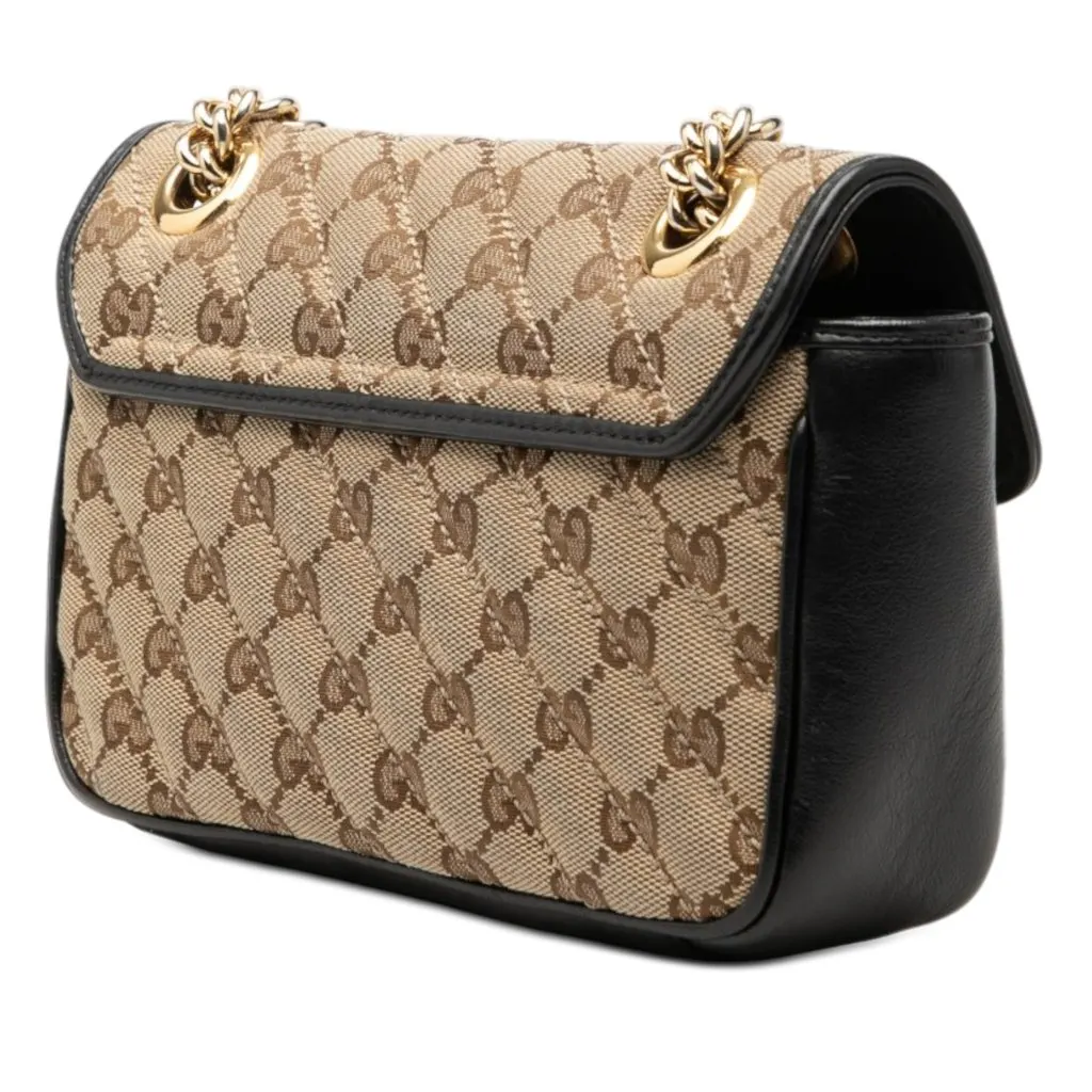 Gucci Small GG Marmont Matelasse Diagonal GG Canvas and Leather Shoulder Bag Beige Very good - Back View