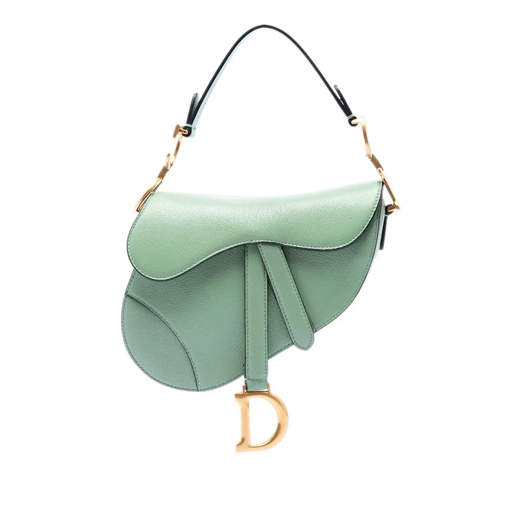 Dior Mini Goatskin Saddle Bag Green Leather Very good - Front View
