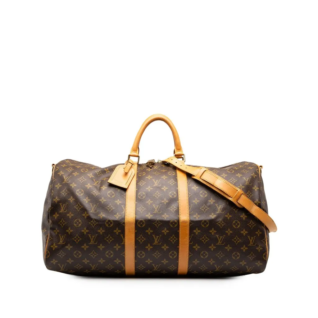Louis Vuitton Monogram Keepall Bandouliere 55 Brown Canvas Good - Front View