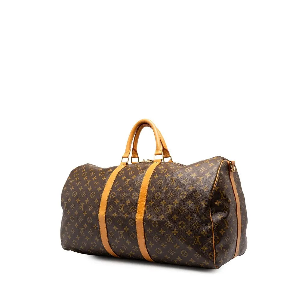 Louis Vuitton Monogram Keepall Bandouliere 55 Brown Canvas Good - Back View