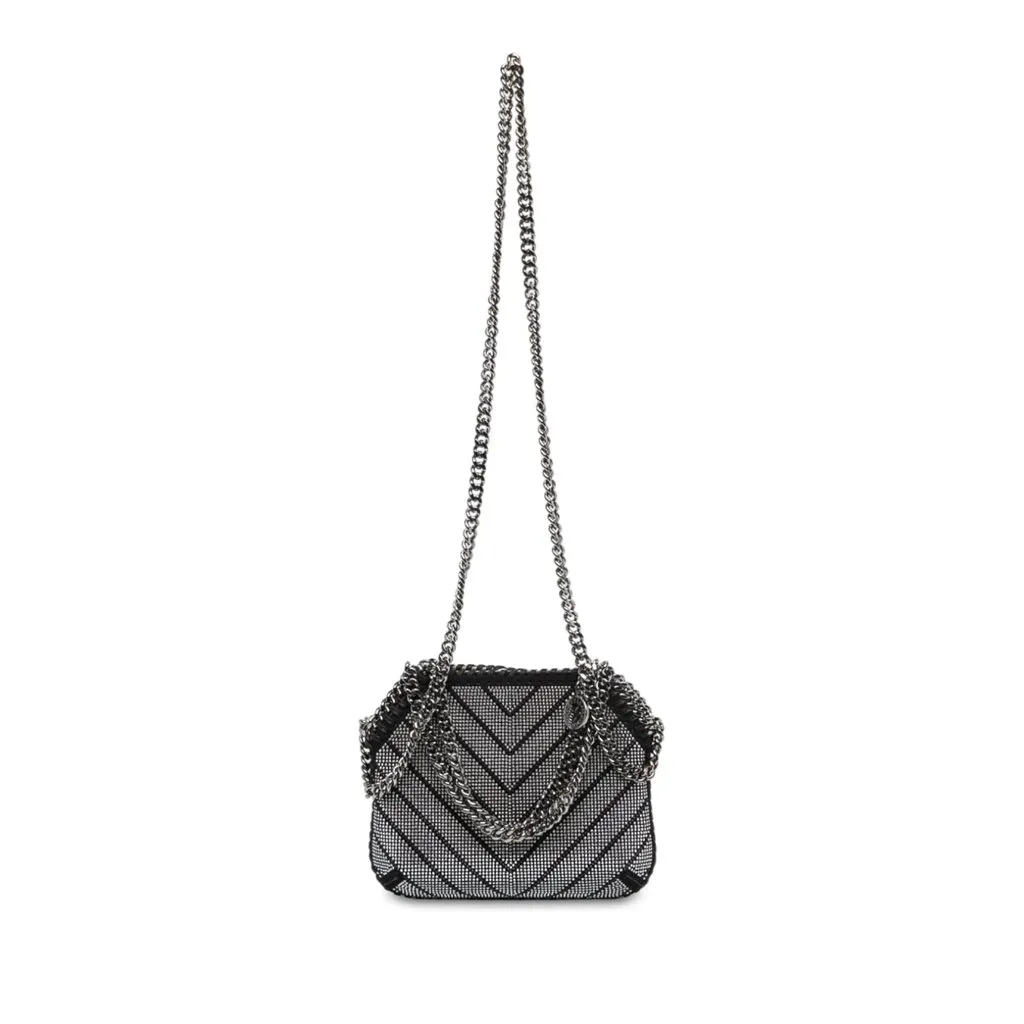 Stella McCartney Nano Shaggy Deer Chevron Hotfix Falabella Satchel Black Polyester Good - Front View