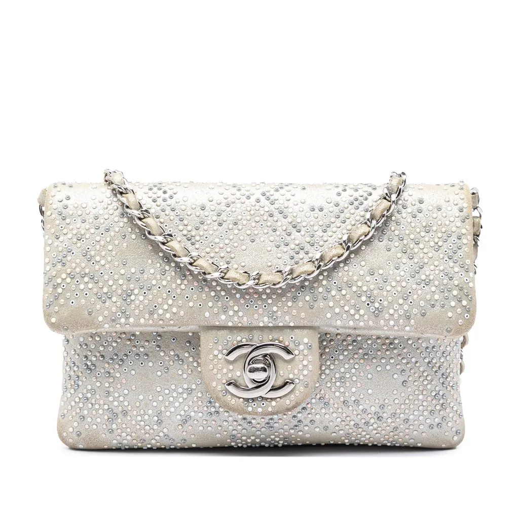 Chanel Mini Suede Beaded Mineral Nights Flap Beige Leather Very good - Front View