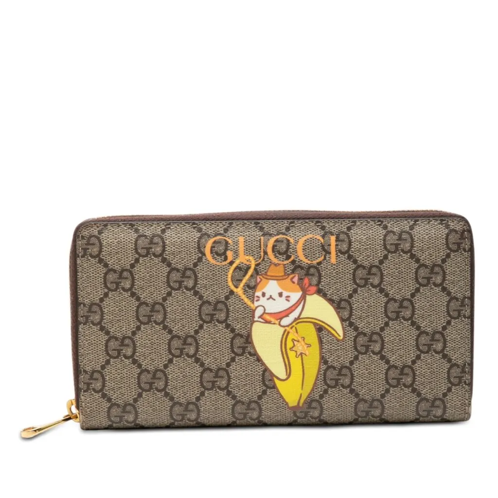 Gucci BNF GG Supreme Bananya Zip Around Wallet Beige Very good - Front View