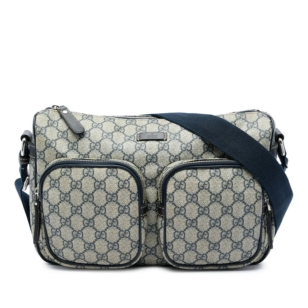 Gucci GG Supreme Double Pocket Crossbody Beige Canvas Very good - Front View