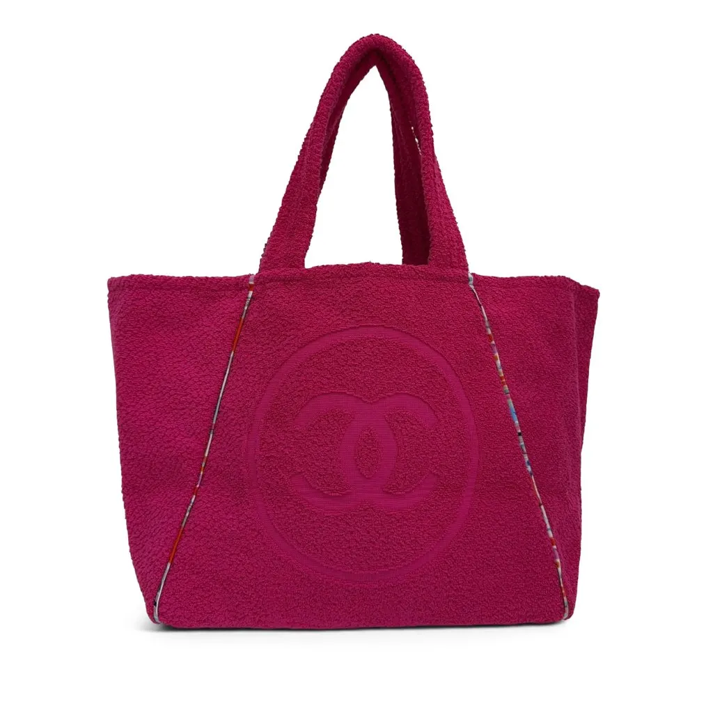 Chanel CC Terry Cloth Reversible Beach Tote Pink Never worn - Front View