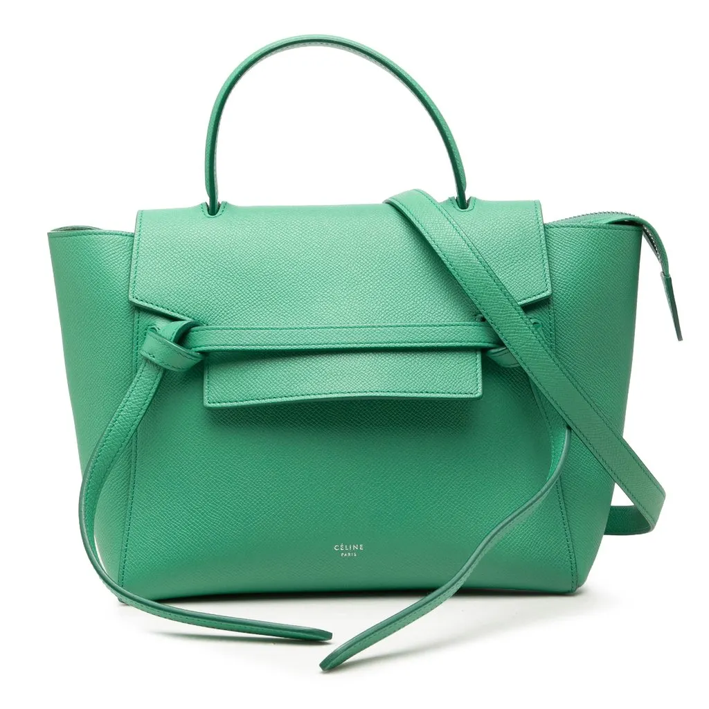 Celine Micro Grained Calfskin Belt Bag Green Leather Very good - Front View