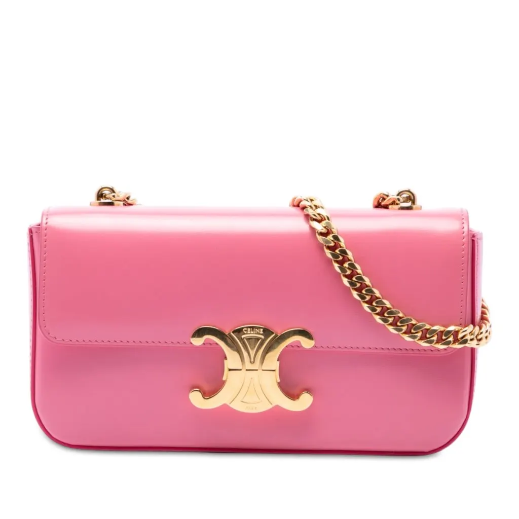Celine Shiny Calfskin Claude Chain Shoulder Bag Pink Leather Very good - Front View