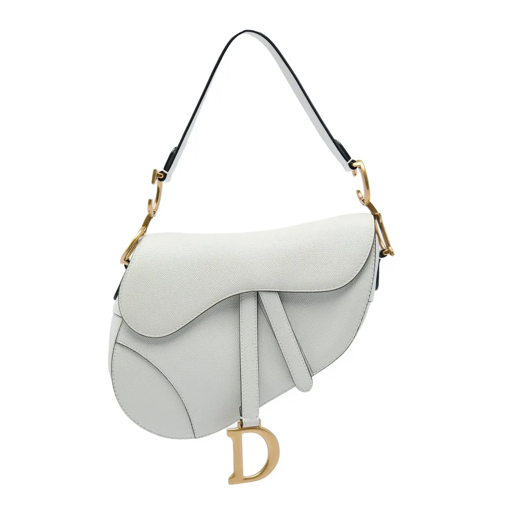 Dior Grained Calfskin Saddle Bag White Leather Very good - Front View