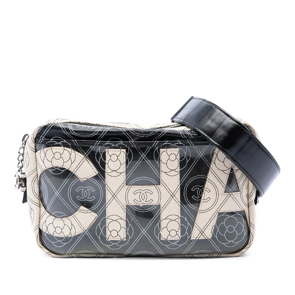 Chanel Coated Canvas Camellia Logo Camera Bag Black Canvas Very good - Front View