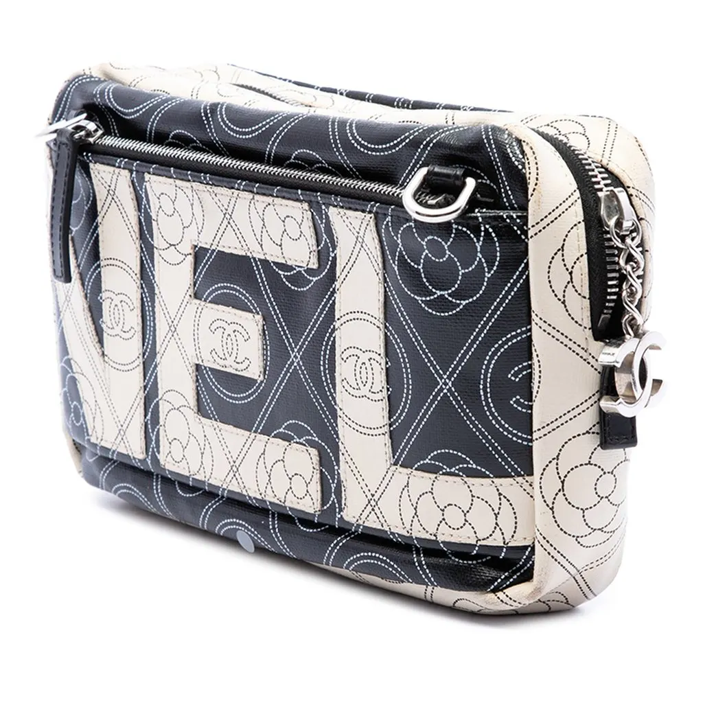 Chanel Coated Canvas Camellia Logo Camera Bag Black Canvas Very good - Back View