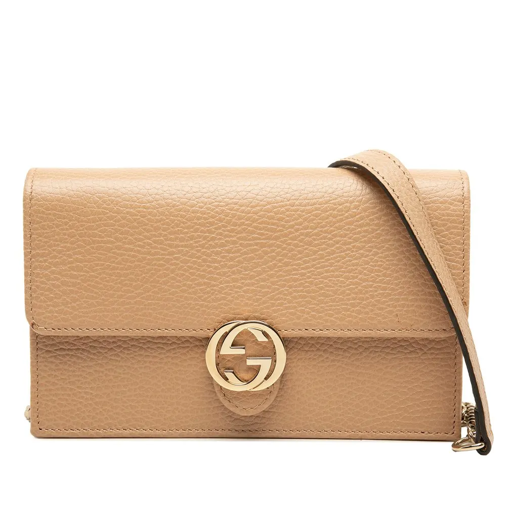 Gucci Dollar Calfskin Interlocking G Wallet on Chain Brown Leather Very good - Front View