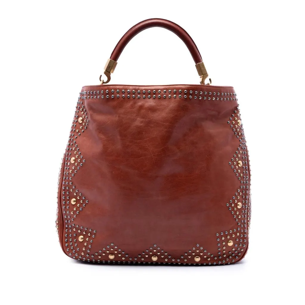 Saint Laurent Studded Calfskin Roady Hobo Brown Leather Very good - Front View