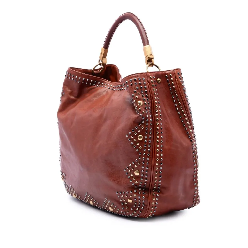 Saint Laurent Studded Calfskin Roady Hobo Brown Leather Very good - Back View