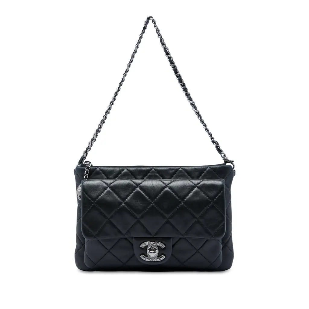 Chanel CC Quilted Lambskin Mineral Nights Flap Black Leather Very good - Front View