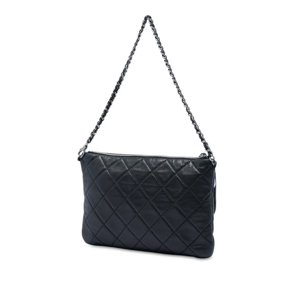 Chanel CC Quilted Lambskin Mineral Nights Flap Black Leather Very good - Back View