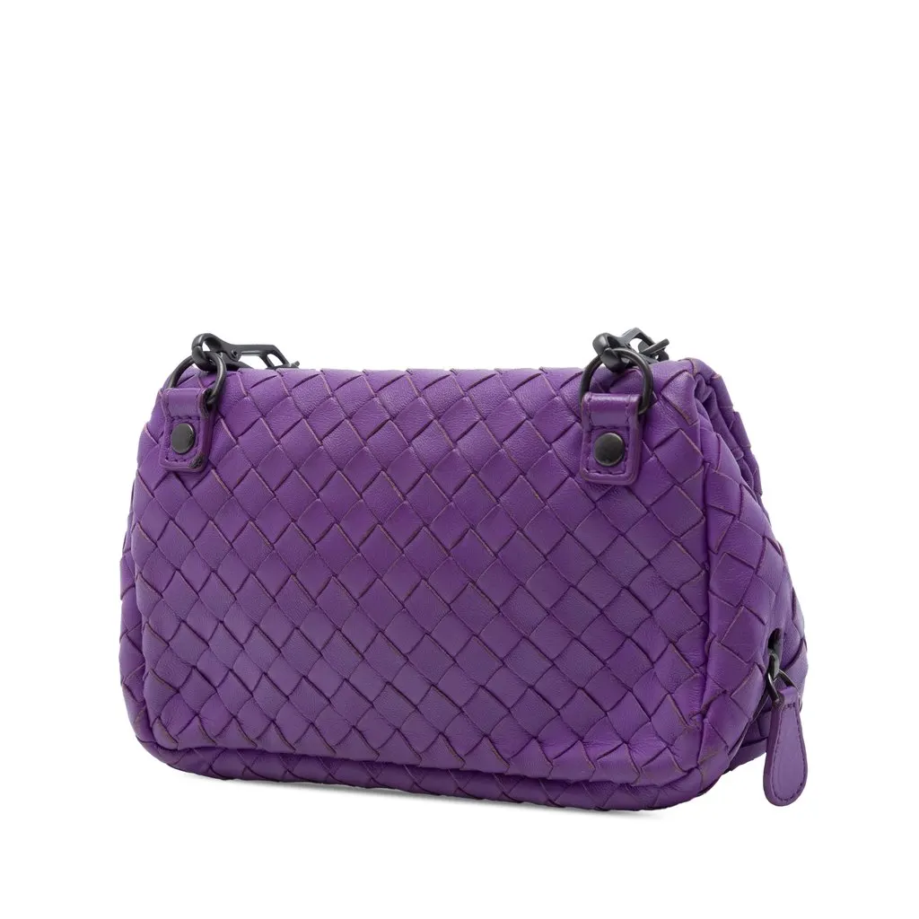 Bottega Veneta Mini Nappa Intrecciato Expandable Chain Flap Crossbody Purple Leather Very good - Back View