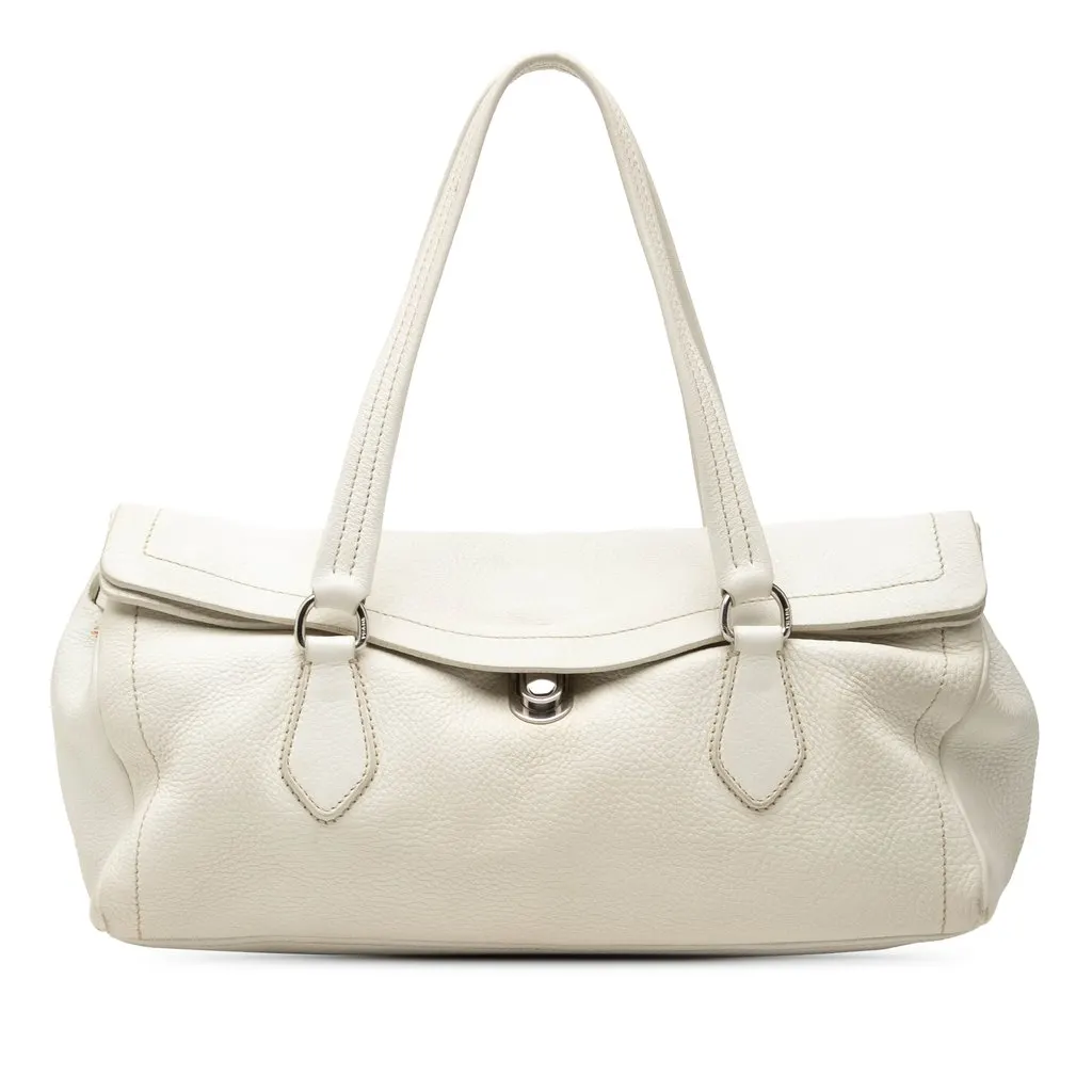 Prada Vitello Daino Easy Shoulder Bag White Leather Very good - Front View