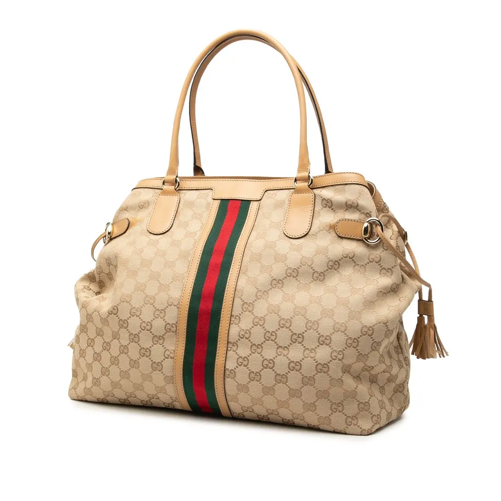 Gucci GG Canvas Web Tassel Tote Beige Very good - Back View