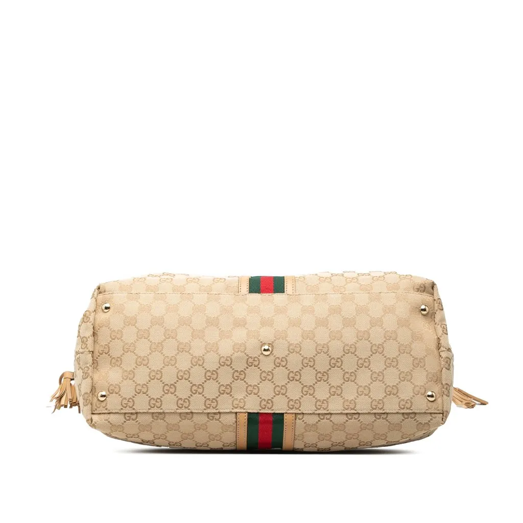 Gucci GG Canvas Web Tassel Tote Beige Very good - Inside View