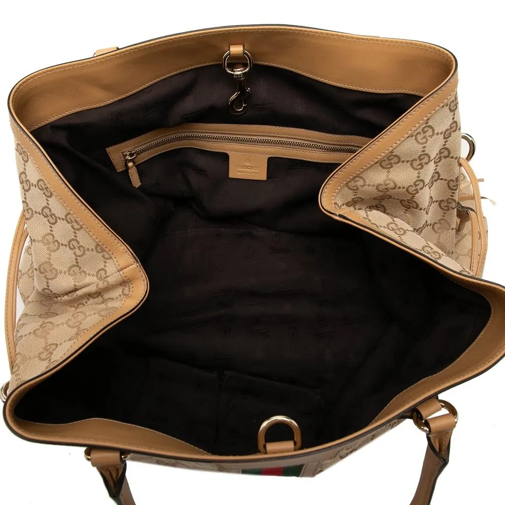 Gucci GG Canvas Web Tassel Tote Beige Very good - Model View