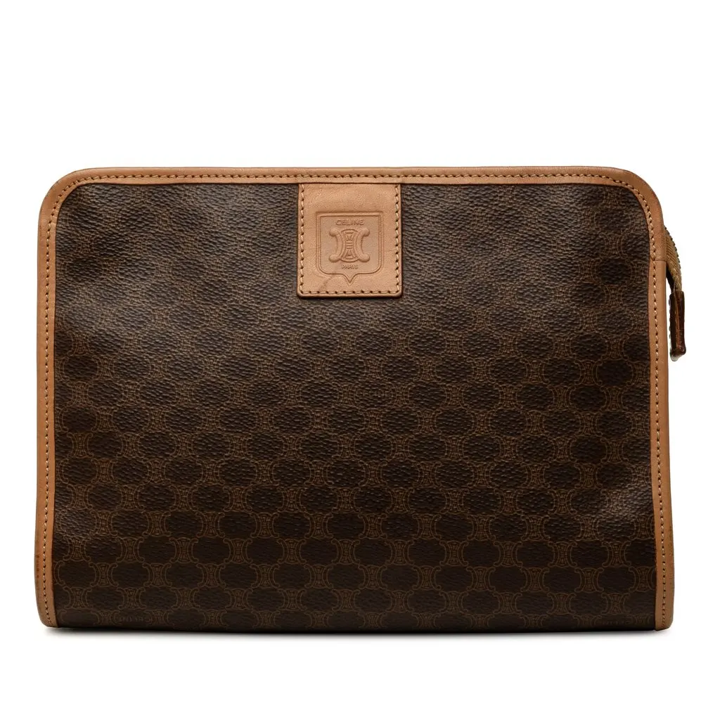 Celine Macadam Coated Canvas Clutch Brown Canvas Very good - Front View