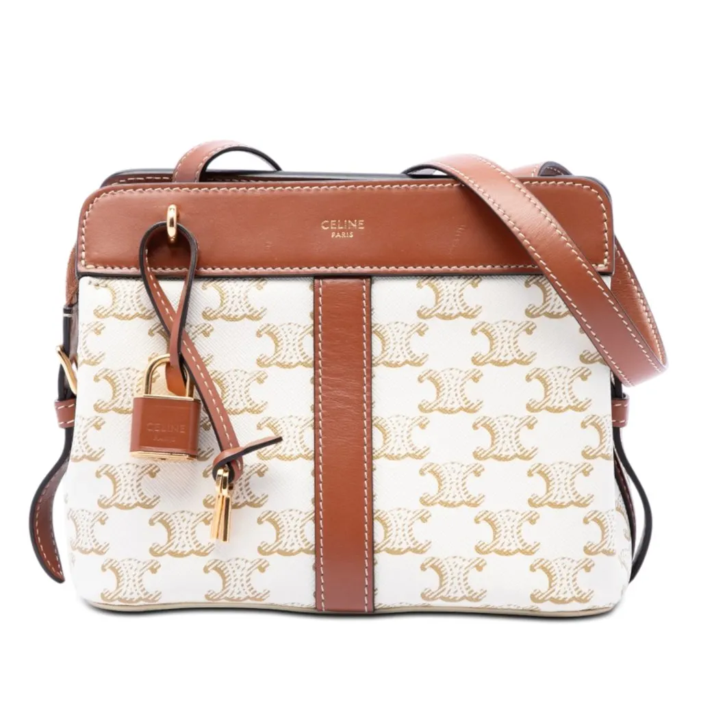Celine Teen Triomphe Coated Canvas Cabas De France Crossbody White Very good - Front View