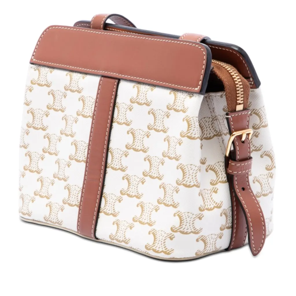Celine Teen Triomphe Coated Canvas Cabas De France Crossbody White Very good - Back View