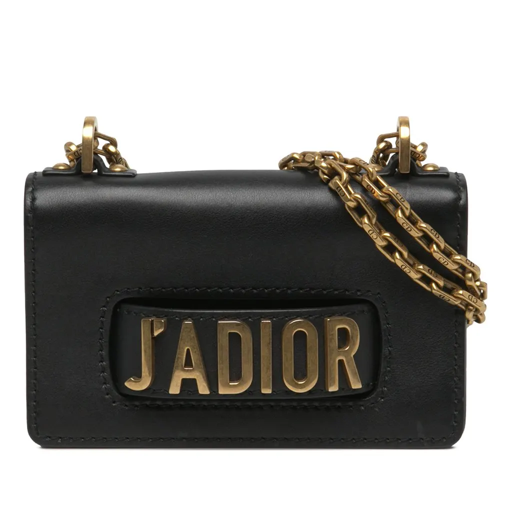 Dior Mini Calfskin J Adior Chain Flap Black Leather Very good - Front View