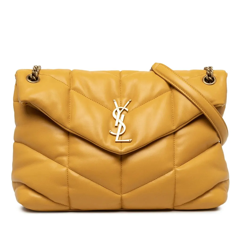 Saint Laurent Medium Matelasse Lambskin Monogram LouLou Puffer Shoulder Bag Yellow Leather Very good - Front View
