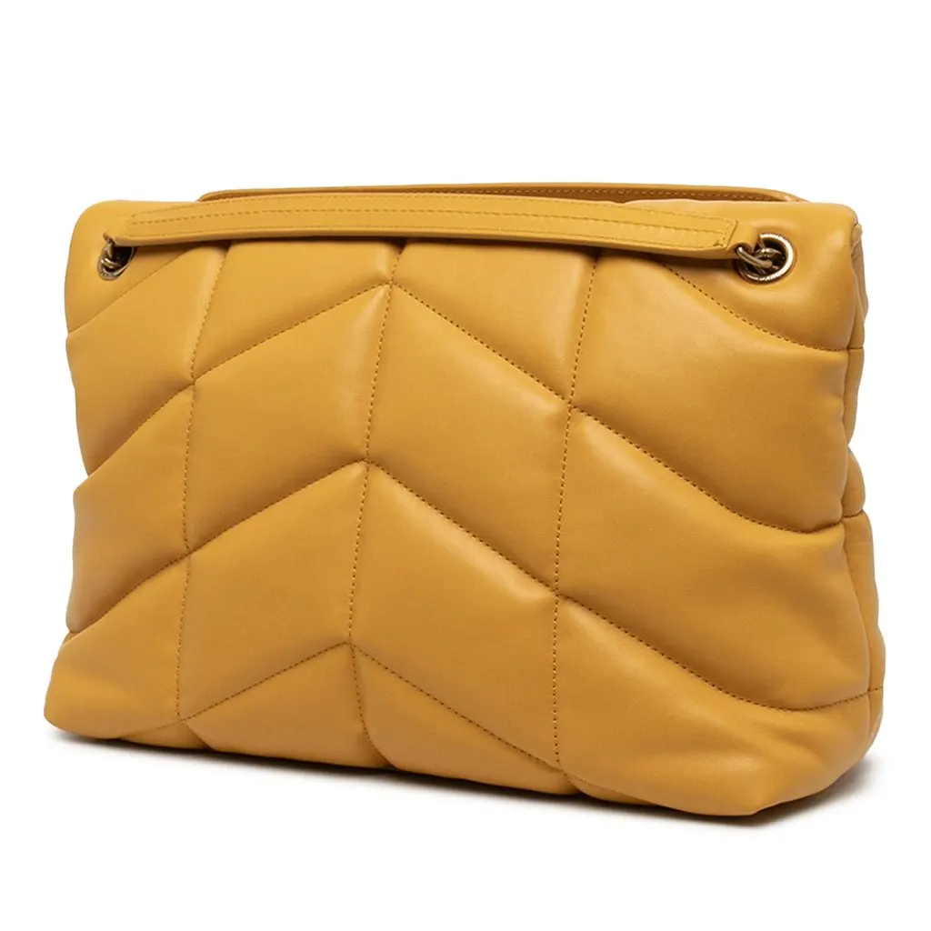 Saint Laurent Medium Matelasse Lambskin Monogram LouLou Puffer Shoulder Bag Yellow Leather Very good - Back View