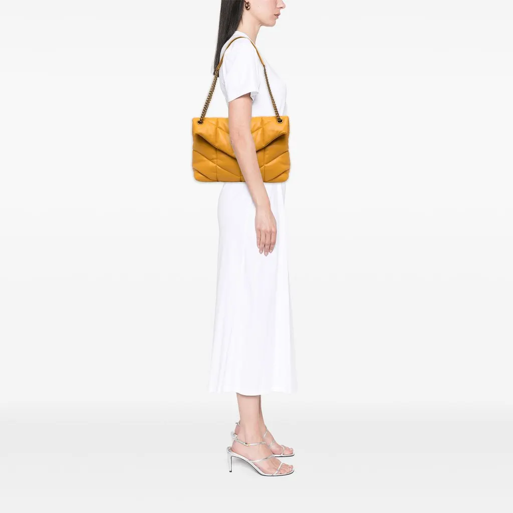 Saint Laurent Medium Matelasse Lambskin Monogram LouLou Puffer Shoulder Bag Yellow Leather Very good - Box View