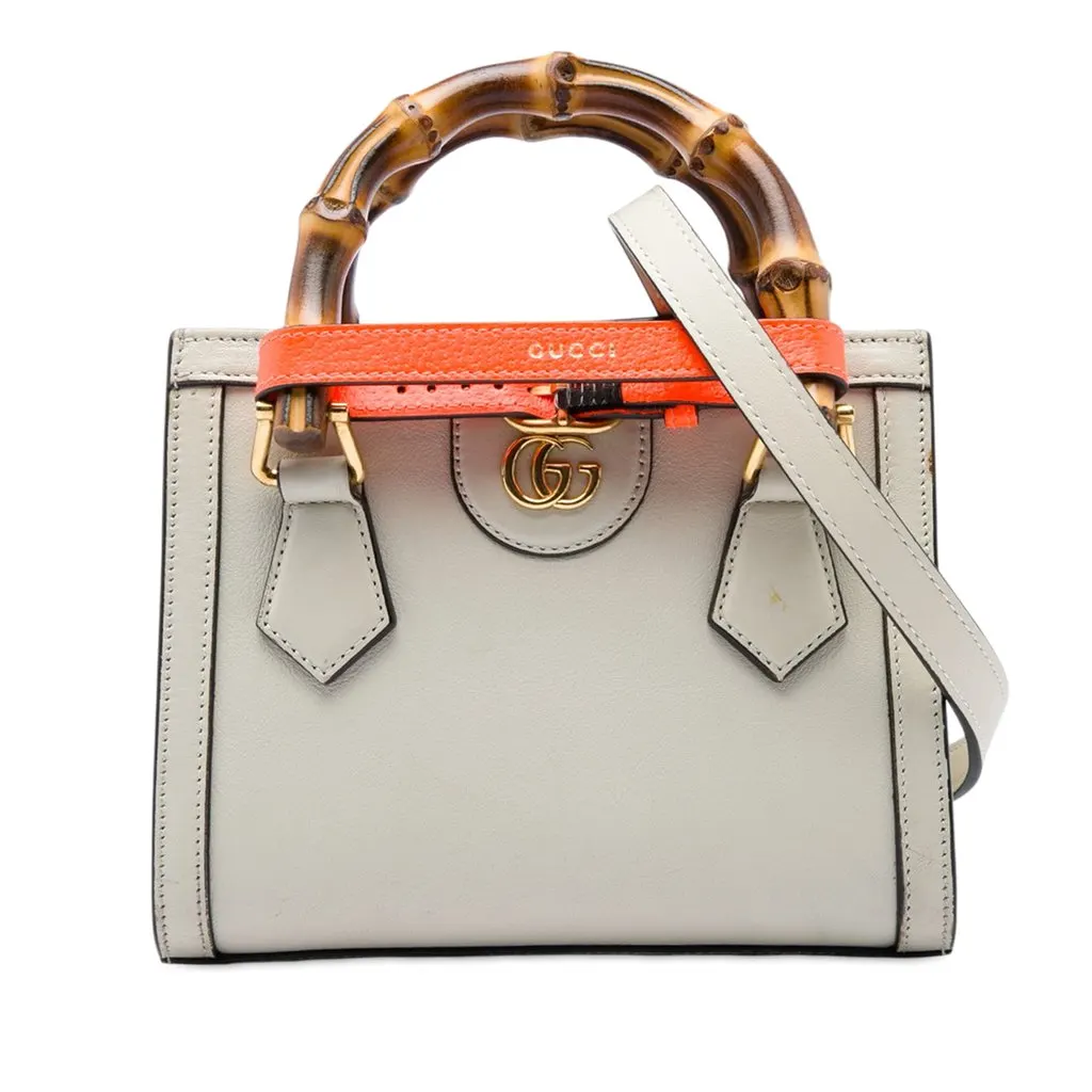 Gucci Mini Calfskin Bamboo Diana Satchel White Leather Very good - Front View