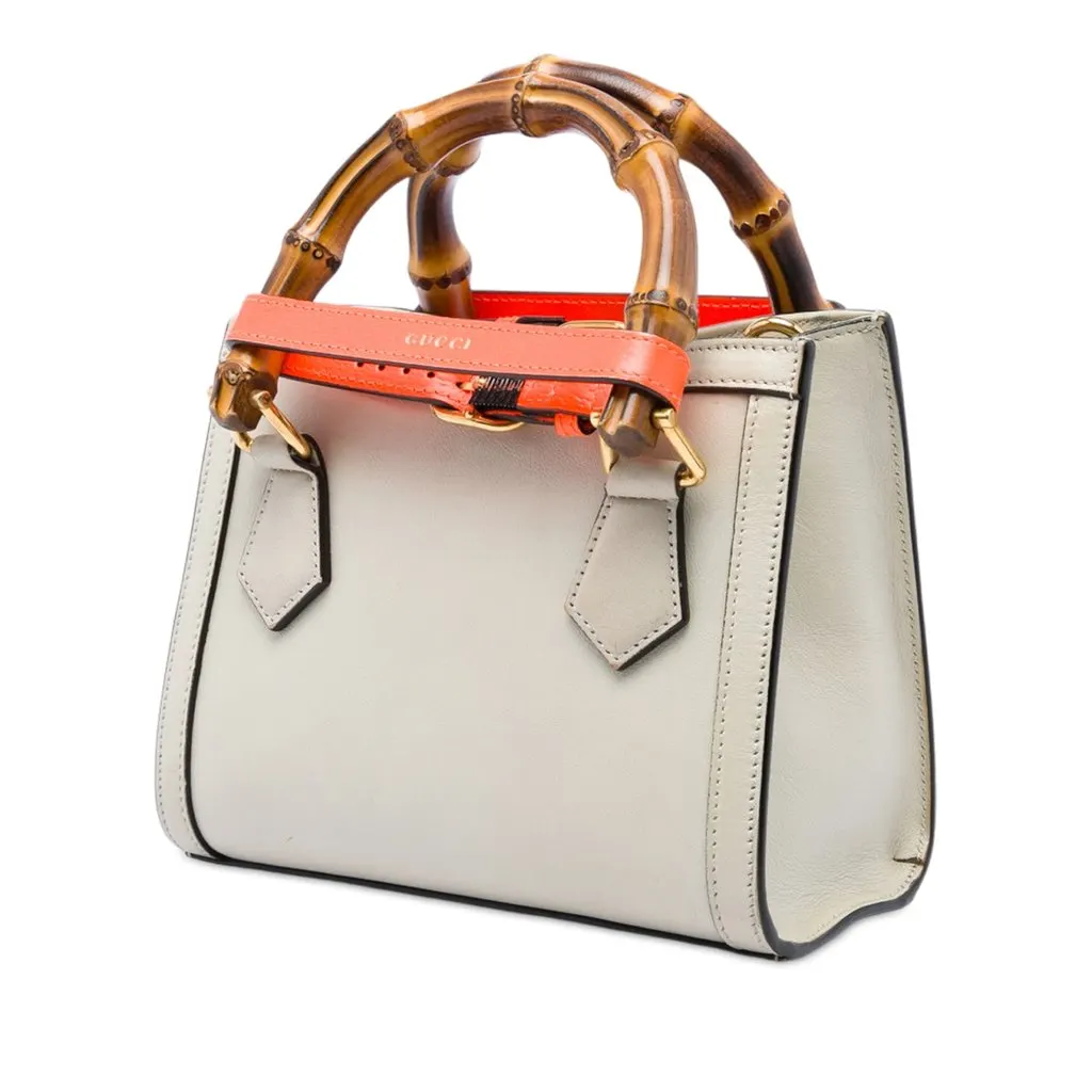 Gucci Mini Calfskin Bamboo Diana Satchel White Leather Very good - Back View