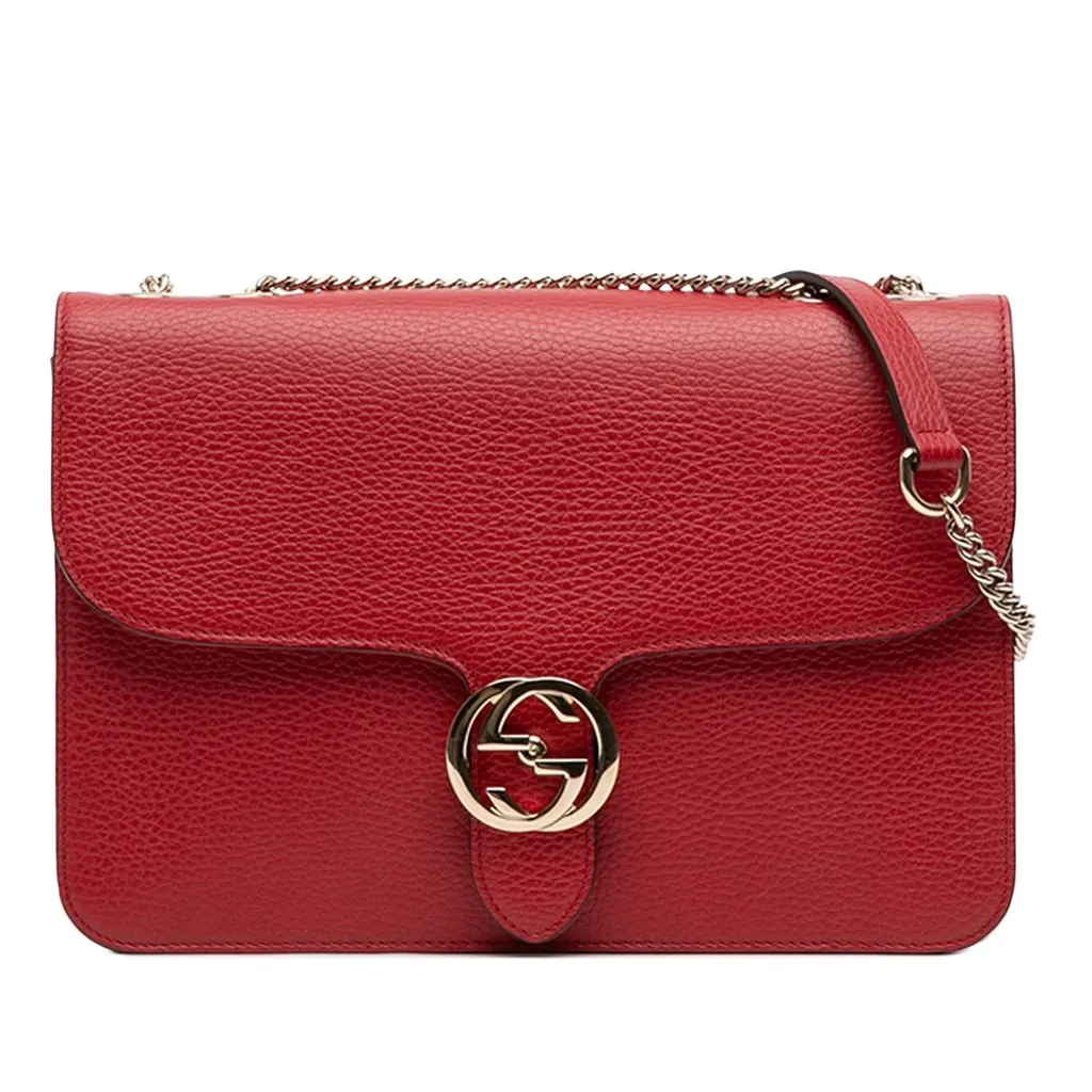 Gucci Medium Dollar Calfskin Interlocking G Crossbody Red Leather Very good - Front View