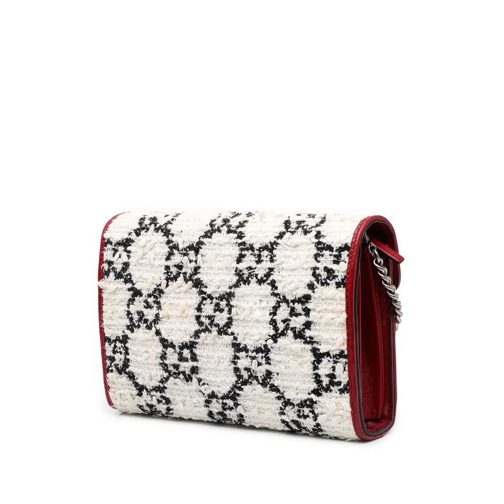 Gucci GG Tweed Dionysus Wallet on Chain White Tweed Good - Back View