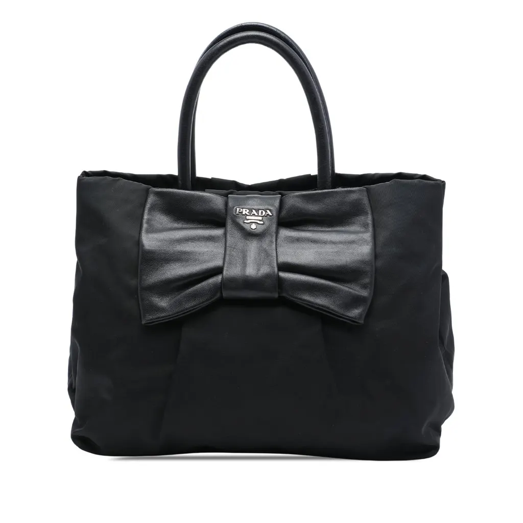 Prada Tessuto Fiocco Bow Tote Black Polyamide Very good - Front View