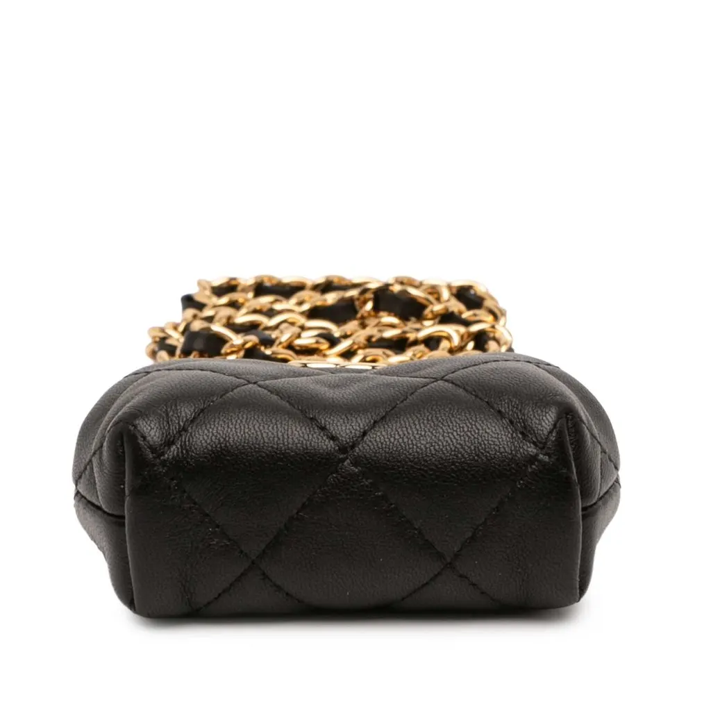 Chanel CC Quilted Lambskin Kiss Lock Clutch with Chain Black Leather Very good - Inside View