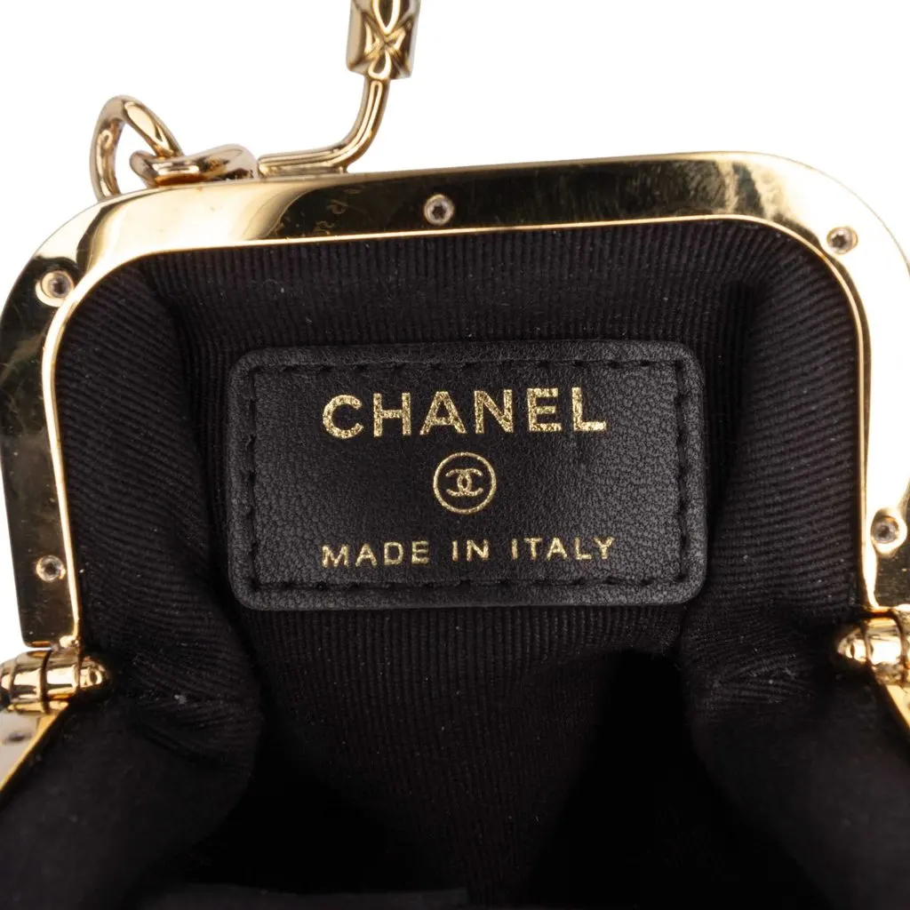 Chanel CC Quilted Lambskin Kiss Lock Clutch with Chain Black Leather Very good - Box View